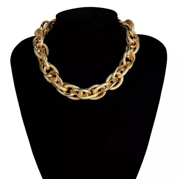 Chunky Choker Necklace - Party Cuban Link Chain Double O Link Necklaces Hip-hop - Picture 8 of 12